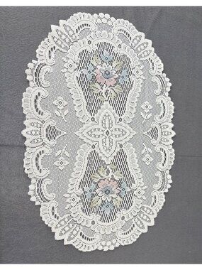 CreamLace Oval Decor Floral Embroidery 18x13 Elegant Doily Tabletop